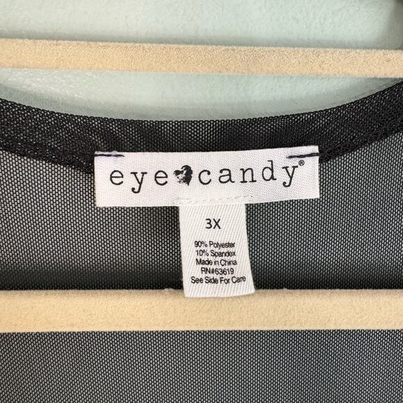 EYE CANDY Open Mesh Cardigan Womens 3X Plus Cover Up Duster Midnight Black - Picture 7 of 7